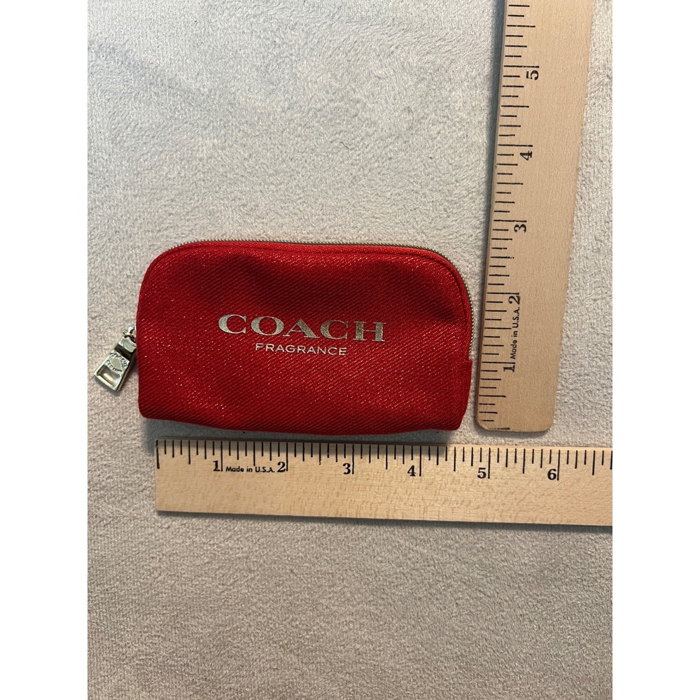 Coach Fragrance Red Glitter Cosmetic Pouch Makeup Bag Gold Zip Small New - Picture 3 of 12
